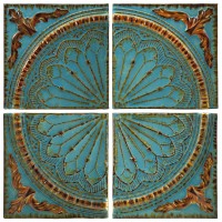 Rustic Blue Medallion Art Set of 4 Wall Sculpture Panels Embossed Iron 16" Each 689853528482  301789950590